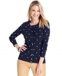 On the dot: Charter Club's cute cardigan features polka dots for classic style. Pair it with a tee and khaki pants for an everyday look you'll love. On the dot: Charter Club's cute cardigan features polka dots for classic style. Pair it with a tee and khaki pants for an everyday look you'll love.