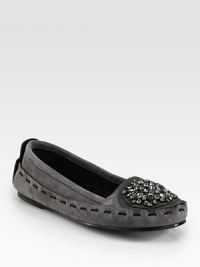 Practical moccasin-inspired favorite rendered in soft suede with a glittering rhinestone and chiffon toe. Suede upper with a rhinestone and chiffon embellishmentLeather lining and solePadded insoleImportedOUR FIT MODEL RECOMMENDS ordering true size. Practical moccasin-inspired favorite rendered in soft suede with a glittering rhinestone and chiffon toe. Suede upper with a rhinestone and chiffon embellishmentLeather lining and solePadded insoleImportedOUR FIT MODEL RECOMMENDS ordering true size.