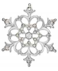 Walk into winter with this lovely snowflake pin from Charter Club. The detailed silhouette sparkles with crystal accents. Crafted in silver tone mixed metal. Approximate diameter: 1-3/4 inches. Walk into winter with this lovely snowflake pin from Charter Club. The detailed silhouette sparkles with crystal accents. Crafted in silver tone mixed metal. Approximate diameter: 1-3/4 inches.
