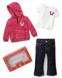 The perfect gift for your future fashionista, this True Religion set features a cozy hoodie, cute tee and sleek Baby Billy jeans. The perfect gift for your future fashionista, this True Religion set features a cozy hoodie, cute tee and sleek Baby Billy jeans.