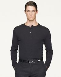 A classic Henley is expertly woven from fine-ribbed cotton and constructed with a smooth silhouette for effortless sophistication. A classic Henley is expertly woven from fine-ribbed cotton and constructed with a smooth silhouette for effortless sophistication.