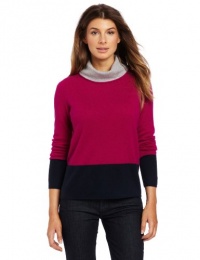Magaschoni Women's 100% Cashmere Color Block Turtleneck Sweater, Boysenberry/Light Silver/Dark Navy, Small Magaschoni Women's 100% Cashmere Color Block Turtleneck Sweater, Boysenberry/Light Silver/Dark Navy, Small