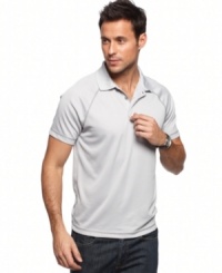 This raglan-sleeve polo shirt keeps it sporty with light polyester fabric so you can stay fresh and stylish. This raglan-sleeve polo shirt keeps it sporty with light polyester fabric so you can stay fresh and stylish.