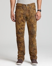 These striking jeans pattern themselves after classic military style camouflage pants and a brilliant watercolor painting for an artful take on the color trend. With a straight fit, they work for almost any man. These striking jeans pattern themselves after classic military style camouflage pants and a brilliant watercolor painting for an artful take on the color trend. With a straight fit, they work for almost any man.