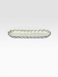 A unique addition to any home, handcrafted in an oblong shape from fluted metal with opalescent, crushed mother-of-pearl enamel. Food safe Engraved signature 14W X 1H X 5D Hand wash Imported A unique addition to any home, handcrafted in an oblong shape from fluted metal with opalescent, crushed mother-of-pearl enamel. Food safe Engraved signature 14W X 1H X 5D Hand wash Imported