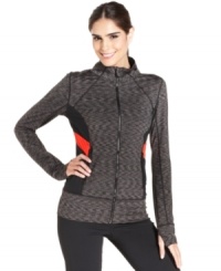 Feel the burn in this chic track zip-up from Ideology. Sleek seam details and colorblocked insets will make you a fitness fashionista! Feel the burn in this chic track zip-up from Ideology. Sleek seam details and colorblocked insets will make you a fitness fashionista!
