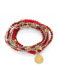 THE LOOKSet of six beaded braceletsHeart disc charmJasper, jade and glass stones22k goldplated vermeil sterling silver charm accentsElastic pull-on styleTHE MEASUREMENTWidth, about 2.5ORIGINMade in USA of imported materials THE LOOKSet of six beaded braceletsHeart disc charmJasper, jade and glass stones22k goldplated vermeil sterling silver charm accentsElastic pull-on styleTHE MEASUREMENTWidth, about 2.5ORIGINMade in USA of imported materials