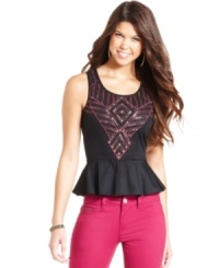A fab studded design and a chic peplum waist make this the perft going-out top! Pair it with hot skinnies for an unforgettable look. A fab studded design and a chic peplum waist make this the perft going-out top! Pair it with hot skinnies for an unforgettable look.