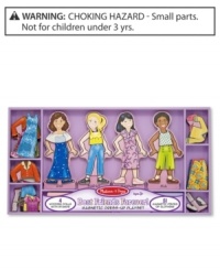 Best friends storm the runway! Spark her creative side with this magnetic set that features four cute, multicultural doll friends and 51 different mix-and-match pieces of clothing for endless combinations. Set also includes doll stands and wooden storage box. Best friends storm the runway! Spark her creative side with this magnetic set that features four cute, multicultural doll friends and 51 different mix-and-match pieces of clothing for endless combinations. Set also includes doll stands and wooden storage box.