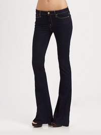 Soft denim staple in the label's best-selling rinse with contrast stitching and figure-slimming, flare-leg construction. THE FITMedium rise, about 8Inseam, about 31THE DETAILSZip flyFive-pocket style98% cotton/2% LycraMachine washMade in USA of imported fabricModel shown is 5'11 (178cm) wearing US size 4.This style runs true to size. We recommend ordering your usual size for a standard fit. Soft denim staple in the label's best-selling rinse with contrast stitching and figure-slimming, flare-leg construction. THE FITMedium rise, about 8Inseam, about 31THE DETAILSZip flyFive-pocket style98% cotton/2% LycraMachine washMade in USA of imported fabricModel shown is 5'11 (178cm) wearing US size 4.This style runs true to size. We recommend ordering your usual size for a standard fit.