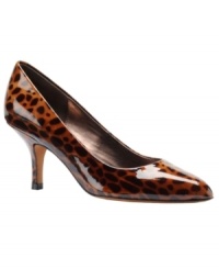 Perfectly polished: Made in glossy patent leather with chic animal prints, Isola's Claret pointed-toe pumps add panache to your look--both at the office and out on the town. The low covered heel makes them comfortable and wearable, too. Perfectly polished: Made in glossy patent leather with chic animal prints, Isola's Claret pointed-toe pumps add panache to your look--both at the office and out on the town. The low covered heel makes them comfortable and wearable, too.