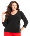 Zip up your casual style with Calvin Klein's three-quarter-sleeve plus size top! (Clearance)