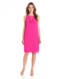 DKNYC Women's Sleeveless Dress With Draped Front And Chiffon Underlayer, Pink Tango, X-Large DKNYC Women's Sleeveless Dress With Draped Front And Chiffon Underlayer, Pink Tango, X-Large