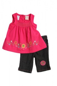 Baby Togs Infant Girls (12-24mo) 2pc Hot pink floral tank top & denim capri set Baby Togs Infant Girls (12-24mo) 2pc Hot pink floral tank top & denim capri set