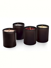 A luxurious candle quartet featuring our most popular gourmande scents for the holidays. This deliciously fragrant collection includes travel-size votive candles in Crème Brûlée, Fresh Fig, Warm Roasted Chestnuts and exclusive Tarte au Citron. Each in 2.5 oz. chocolate brown glass tumblers. Made in USA. 