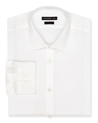 A crisp, clean silhouette from John Varvatos Star USA, this slim fit dress shirt makes the most out of your professional basics. A crisp, clean silhouette from John Varvatos Star USA, this slim fit dress shirt makes the most out of your professional basics.