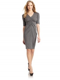 THE LOOKFine-knit design with ruched detail at frontV-neckElbow-length sleevesInvisible back zip with hook-and-eye closureTHE FITAbout 38 from shoulder to hemTHE MATERIAL50% acrylic/25% wool/15% silk/10% polyamideCARE & ORIGINDry cleanImportedModel shown is 5'10 (177cm) wearing US size 2. THE LOOKFine-knit design with ruched detail at frontV-neckElbow-length sleevesInvisible back zip with hook-and-eye closureTHE FITAbout 38 from shoulder to hemTHE MATERIAL50% acrylic/25% wool/15% silk/10% polyamideCARE & ORIGINDry cleanImportedModel shown is 5'10 (177cm) wearing US size 2.