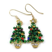 Happy Colorful Christmas Tree Hoop Dangle Earrings Gold Tone Xmas Jewelry Happy Colorful Christmas Tree Hoop Dangle Earrings Gold Tone Xmas Jewelry
