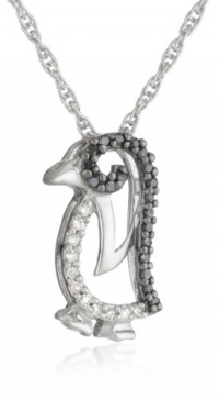 Sterling Silver Black and White Diamond Penguin Pendant Necklace (1/7 cttw) Sterling Silver Black and White Diamond Penguin Pendant Necklace (1/7 cttw)