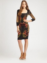 Destined to turn heads, this curve-hugging scoopneck dress also features an eye-catching print.ScoopneckThree-quarter sleevesBody-conscious fitPull-on styleAbout 25 from natural waist90% viscose/10% elastaneDry cleanImported Model shown is 5'9 (175cm) wearing US size Small. Destined to turn heads, this curve-hugging scoopneck dress also features an eye-catching print.ScoopneckThree-quarter sleevesBody-conscious fitPull-on styleAbout 25 from natural waist90% viscose/10% elastaneDry cleanImported Model shown is 5'9 (175cm) wearing US size Small.