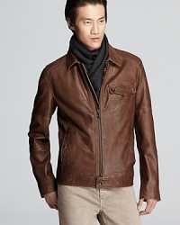 The smooth lamb leather of this handsome jacket brings refinement to your attire, a classic design that works dressed up and down. The smooth lamb leather of this handsome jacket brings refinement to your attire, a classic design that works dressed up and down.
