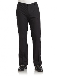 THE LOOKWaistband with belt loopsButton flyVertical welt pocketsCreased front and back legsBack patch pocketsTHE FITRise, about 9Inseam, about 33THE MATERIALCottonCARE & ORIGINDry cleanMade in Italy THE LOOKWaistband with belt loopsButton flyVertical welt pocketsCreased front and back legsBack patch pocketsTHE FITRise, about 9Inseam, about 33THE MATERIALCottonCARE & ORIGINDry cleanMade in Italy