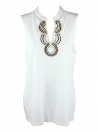 Charter Club Womens Split Embellished Neck Sleeveless Top