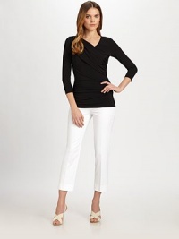 A refreshing design offering a classic cropped fit.Front and back dartsSide zipInseam, about 27Rise, about 1096% cotton/4% elastaneDry cleanImported of Italian fabricModel shown is 5'11½ (181cm) wearing US size 4. A refreshing design offering a classic cropped fit.Front and back dartsSide zipInseam, about 27Rise, about 1096% cotton/4% elastaneDry cleanImported of Italian fabricModel shown is 5'11½ (181cm) wearing US size 4.