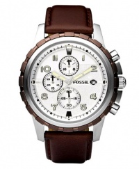 Fossil Men's FS4543 Brown Leather Strap Silver Analog Dial Chronograph Watch Fossil Men's FS4543 Brown Leather Strap Silver Analog Dial Chronograph Watch