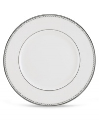 Combining elements both modern and vintage, the dinner plates from Lenox's understated Pearl Platinum collection are designed to mimic a strand of lustrous pearls. With imitation pearl accents and platinum rims on fine bone china. Combining elements both modern and vintage, the dinner plates from Lenox's understated Pearl Platinum collection are designed to mimic a strand of lustrous pearls. With imitation pearl accents and platinum rims on fine bone china.