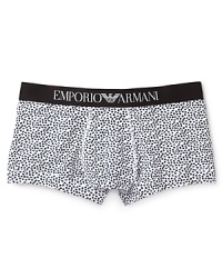 A pebble print in blue and black give a fresh twist to classic trunks from Emporio Armani. A touch of stretch ramps up the comfort level. A pebble print in blue and black give a fresh twist to classic trunks from Emporio Armani. A touch of stretch ramps up the comfort level.