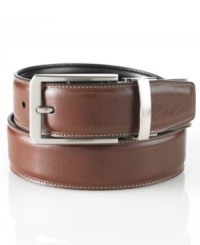 The reversible design of this luxe leather belt from Perry Ellis let's you get the most mileage out of your wardrobe.