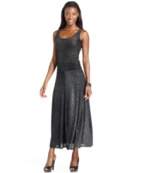 A glittery midi skirt from Ellen Tracy makes a stylish impact, especially when paired with the matching tank top. A glittery midi skirt from Ellen Tracy makes a stylish impact, especially when paired with the matching tank top.