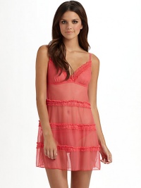 THE LOOKAdjustable shoulder straps Ruffled lace V neckline Tiered lace ruffles Mesh bodyTHE FITSlim fitTHE MATERIAL93% polyamide/7% elastaneCARE & ORIGINHand wash Made in Italy THE LOOKAdjustable shoulder straps Ruffled lace V neckline Tiered lace ruffles Mesh bodyTHE FITSlim fitTHE MATERIAL93% polyamide/7% elastaneCARE & ORIGINHand wash Made in Italy