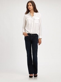 Comfortable, dark-wash jeans with a medium rise and flattering flare-leg construction. THE FITMedium rise, about 8Inseam, about 32THE DETAILSButton closureZip flyFive-pocket style98% cotton/2% elastaneMachine washMade in USA of Italian fabricModel shown is 5'9 (175cm) wearing US size 4. Comfortable, dark-wash jeans with a medium rise and flattering flare-leg construction. THE FITMedium rise, about 8Inseam, about 32THE DETAILSButton closureZip flyFive-pocket style98% cotton/2% elastaneMachine washMade in USA of Italian fabricModel shown is 5'9 (175cm) wearing US size 4.