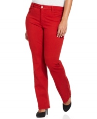 Refresh your denim for the season with Not Your Daughter's Jeans' straight leg plus size jeans, featuring a bold red wash. Refresh your denim for the season with Not Your Daughter's Jeans' straight leg plus size jeans, featuring a bold red wash.
