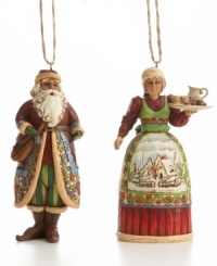 Make room for the guests of honor, Santa and Mrs. Claus! Hand-painted in deep holiday reds and tree greens, these Christmas ornaments boast incredible detail and craftsmanship. The duos' elaborate coat and apron stand out beautifully on your tree. Make room for the guests of honor, Santa and Mrs. Claus! Hand-painted in deep holiday reds and tree greens, these Christmas ornaments boast incredible detail and craftsmanship. The duos' elaborate coat and apron stand out beautifully on your tree.