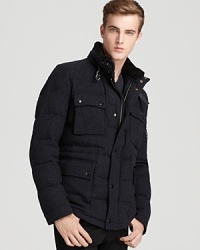 A dapper quilted jacket features the powerful warming capacity of down and shearling for a protective outer layer that suits your look uptown, downtown and in the country, too. A dapper quilted jacket features the powerful warming capacity of down and shearling for a protective outer layer that suits your look uptown, downtown and in the country, too.