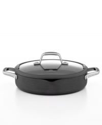 Easy cook, easy go! Perfect for prep, this hard-anodized aluminum vessel features etched interior fill lines that measure dry & wet ingredients to cut the guesswork out of cooking. Plus with convenient pour spouts and a tight-fitting tempered glass lid with silicone rim & built-in drain holes, this sauteuse guarantees less mess & more ease. Lifetime warranty. Easy cook, easy go! Perfect for prep, this hard-anodized aluminum vessel features etched interior fill lines that measure dry & wet ingredients to cut the guesswork out of cooking. Plus with convenient pour spouts and a tight-fitting tempered glass lid with silicone rim & built-in drain holes, this sauteuse guarantees less mess & more ease. Lifetime warranty.
