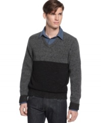 This season is all about color blocking and this two tone Kenneth Cole sweater will keep you trendy and toasty. This season is all about color blocking and this two tone Kenneth Cole sweater will keep you trendy and toasty.