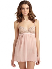THE LOOKElastic shirred adjustable shoulder strapsFloral lace padded cups with underwireSmooth satin band at Empire waist with back bowPleated mesh constructionAdjustable hook-and-bar closure at backOpen center backTHE FITAbout 28 from shoulder to hemTHE MATERIAL70% polyamide/20% elastane/10% viscoseFully linedCARE & ORIGINHand washMade in Italy THE LOOKElastic shirred adjustable shoulder strapsFloral lace padded cups with underwireSmooth satin band at Empire waist with back bowPleated mesh constructionAdjustable hook-and-bar closure at backOpen center backTHE FITAbout 28 from shoulder to hemTHE MATERIAL70% polyamide/20% elastane/10% viscoseFully linedCARE & ORIGINHand washMade in Italy