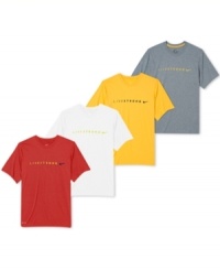 Take a few laps around the track. No matter how many miles you go, you'll find inspiration and comfort in this Livestrong t-shirt from Nike. Take a few laps around the track. No matter how many miles you go, you'll find inspiration and comfort in this Livestrong t-shirt from Nike.