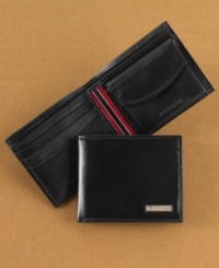 Colorful striping is a preppy touch on the inside of this versatile leather wallet from Tommy Hilfiger. Colorful striping is a preppy touch on the inside of this versatile leather wallet from Tommy Hilfiger.