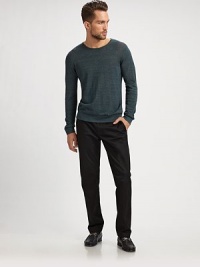 Perfect for layering or worn alone, detailed with a subtle rib-knit detail and a slubby finish.CrewneckRibbed collar, cuffs and hem62% linen/ 38% cottonDry cleanImported Perfect for layering or worn alone, detailed with a subtle rib-knit detail and a slubby finish.CrewneckRibbed collar, cuffs and hem62% linen/ 38% cottonDry cleanImported