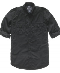 Basics training. This military-style shirt from American Rag will run your casual wardrobes through the paces.