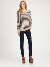 Finished with dropped shoulders and a slouchy shape, this cashmere boatneck has allover stripes that pair perfectly with your favorite skinny jeans. BoatneckDropped shouldersLong sleevesSingle front patch pocketRibbed cuffs and hemCashmereDry cleanImportedModel shown is 5'10 (177cm) wearing US size Small. Additional Information Women's Premier Designer & Contemporary Size Guide Finished with dropped shoulders and a slouchy shape, this cashmere boatneck has allover stripes that pair perfectly with your favorite skinny jeans. BoatneckDropped shouldersLong sleevesSingle front patch pocketRibbed cuffs and hemCashmereDry cleanImportedModel shown is 5'10 (177cm) wearing US size Small. Additional Information Women's Premier Designer & Contemporary Size Guide
