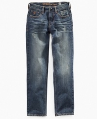 Break 'em in. These comfy, straight-legged jeans from Guess already have a lived-in look he'll love. Break 'em in. These comfy, straight-legged jeans from Guess already have a lived-in look he'll love.