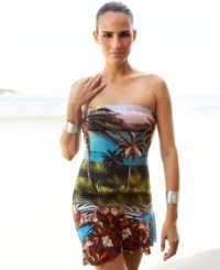 An on-trend photo print gives Becca's strapless coverup a stylish edge! Pull it on with your hottest bikini! An on-trend photo print gives Becca's strapless coverup a stylish edge! Pull it on with your hottest bikini!