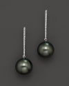 14K White Gold Tahitian Pearl and Diamond Earring, 0.15 ct. t.w.