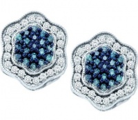 Aqua Blue Diamond Earring Studs Cluster 10k White Gold (3/4 Carat) Aqua Blue Diamond Earring Studs Cluster 10k White Gold (3/4 Carat)